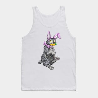 Bobtail BunnyCat: Grey Tabby (Pink) Tank Top